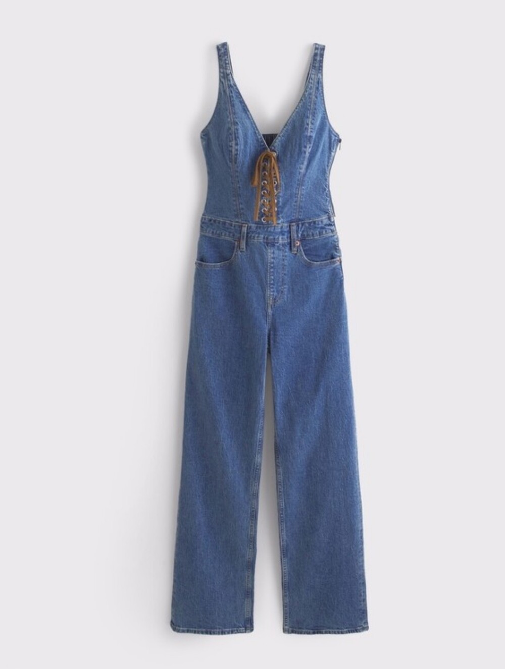 Abercrombie & Fitch Blue Lace-Up Vegan Suede Jumpsuit Women Medium Tall MT